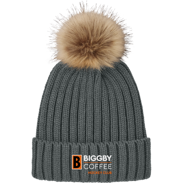 Biggby Coffee Hockey Club Faux Fur Pom Beanie